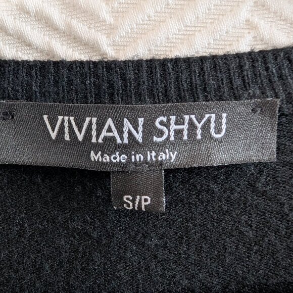 Vivian Shyu Italy Cardigan Dress Black Knit Lace Hem Skirt Size S Whimsigoth - Picture 2 of 10